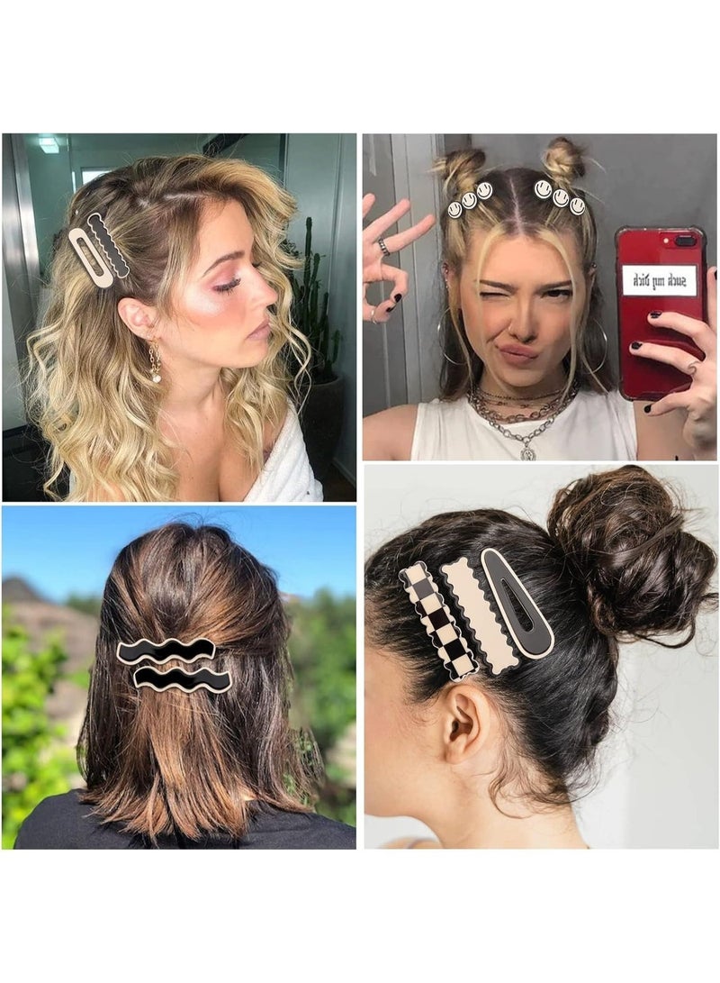 ChicAbode 14 PCS No Bend Hair Clips, Black & White Checker Hair Barrettes, No Crease Duckbill Hairpins, Geometric Wave Styling Clips, Minimalist Hair Accessories for Women & Girls - Image 3